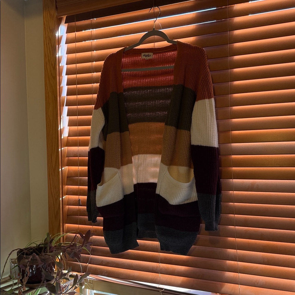 Striped Open-Front Cardigan Sweater - Multi-Color